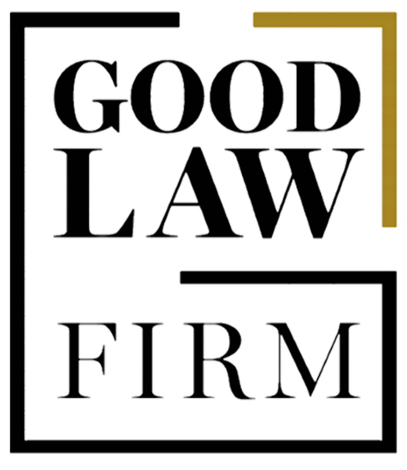 logo of Good Law Firm with the company name in writing, covered by a capital letter G