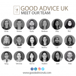 18 headshot photos of the GAUK team entitled 'Good Advice UK', and 'Meet Our Team'