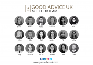 18 headshots of the GAUK team entitled 'Good Advice UK', and 'Meet Our Team'